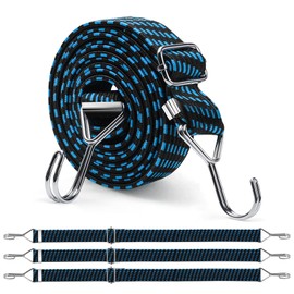 Newthinking 4 Pack Adjustable Bungee Cords with Hooks, Heavy Duty Flat Bungee Cords Elastic Straps for Bicycles Camping Tent Luggage Fixing (Blue, 1M)