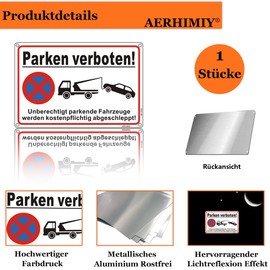 L Parking Prohibited Sign Aluminium Reflective 20 x 30 cm No Parking Signs Metal Parking Prohibited Signs Towing UV Resistant Waterproof Rustproof with Drill Holes White