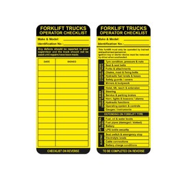 Forklift Truck Operator Tags Pack of 10 Safety Checklist On Reverse Polypropylene W75mm x H180mm, Pack of 10