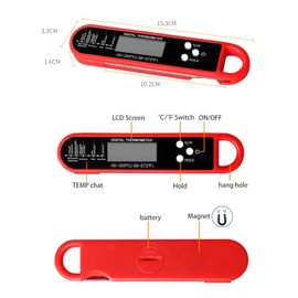 Digital Kitchen Thermometer, 180° Rotatable, Measurement of Food Temperature (-50~300°C), Food Thermometer, for Kitchen, Magnet & Hanging Hole, Ideal for Kitchen, Grill, Oven, Fridge