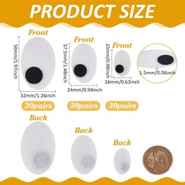 FINGERINSPIRE 90 Pairs Safety Eyes 3 Sizes Black White Felt Eyes Oval Felt Craft Doll Eyes Animal Making Eyes Felt Eyes for Crafts Amigurumi Puppet Teddy Bear Crochet Toy Plush Animals Doll Making