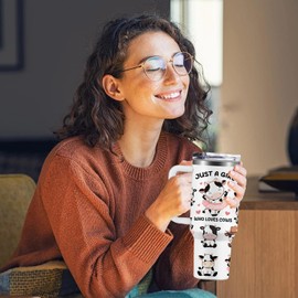 NIAXAUYT Cow Gifts for Girls/Women, 40oz Cow Tumbler with Lid and Straw, Birthday Gifts for Cow Lovers, Cow Themed Gifts for Cow Stuff, Just a Girl Who Loves Cows Cup