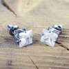 UN21 Men's Silver Crystal Ronaldo Steel Diamond Square Earrings 6mm,