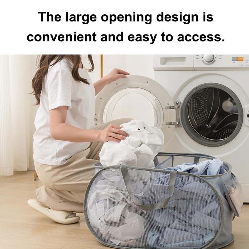 Blue, Durable Folding Laundry Baskets, Collapsible Mesh Pop Up Hamper