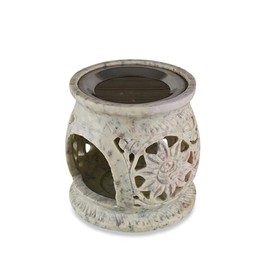 NKlaus 9.5 x 10.5 cm Soapstone Smoke Pot Beige Sun Motif Sieve Diameter 8 cm Tea Light Frankincense Warmer 15724