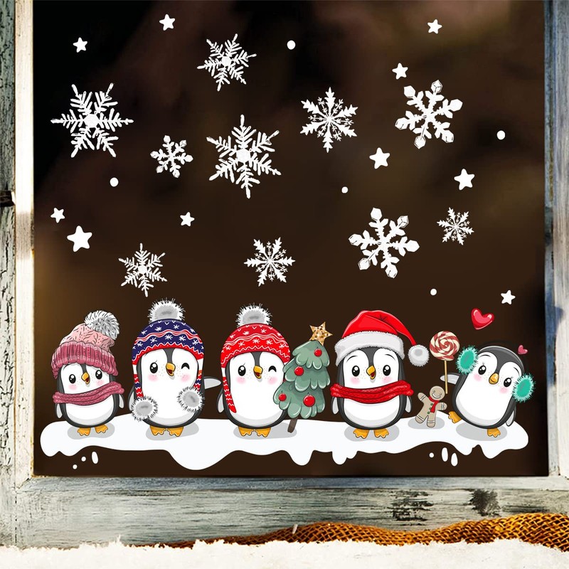 Condessacity Christmas Wall Sticker Christmas Tree Penguin Snow Window Decoration