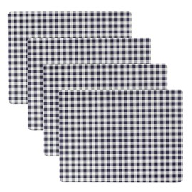 Benson Mills Cork Placemats Set of 4, Thick Cork Place Mats for Kitchen and Dining Tables, Easy Clean Table Mats (12" x 16" Rectangular Set of 4, Gingham Check Navy)