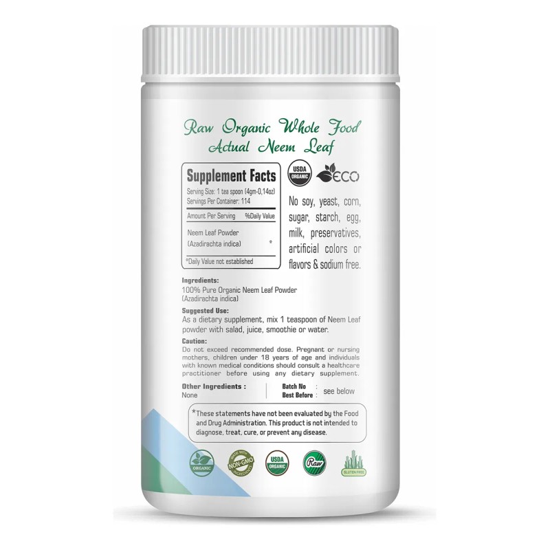 Organic Aura Polvo De Hoja De Neem Puro Orgánico 16oz