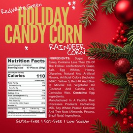 SweetGourmet Holiday Candy Corn Red, White & Green, Reindeer Corn, Bulk Christmas Candy, Gluten-Free, 1 Pound