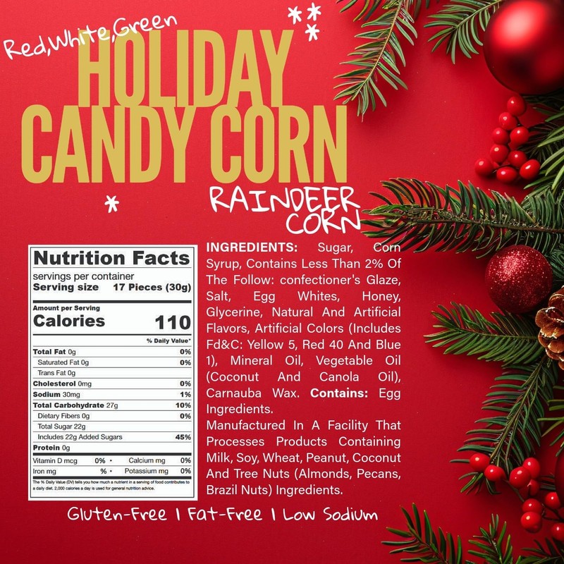 SweetGourmet Holiday Candy Corn Red, White & Green, Reindeer Corn,