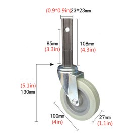 r Wheels,Heavy Duty Swivel Caster Wheels,PU Casters Wheels for Furniture,4 Inch Kitchen Trolley Swivel Caster,Square Tube Diameter 23mm,Load Capacity 210kg,4 Pcs(brake85mm) ( Color : Brake+univer