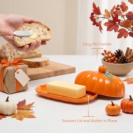 Pumpkin Butter Dish with Lid,Multi-Purpose Pumpkin Shaped Butter Dish & Snack Plate,Ideal Kitchen Decoration and Holiday Gifts for Halloween &Thanksgiving,for Various Stoves (Orange Pumpkin)