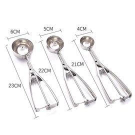 Scoop Set,Ice Cream Cookie Trigger Scoop Set with Large-Medium-Small Size,Ergonomic Handle Cookie Dough Scoop,Stainless Steel Ice Scoop for Kids & Families (Silvery)
