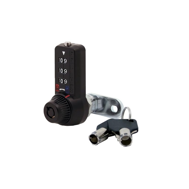 3 Dial Combination Cam Lock w/MK Override Key, 1-1/8", Black