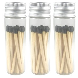 River Birch Decorative Matches in a Bottle with Striker - Cute & Colored Matches - 3 Bottles, Black Tip, 60 Matches