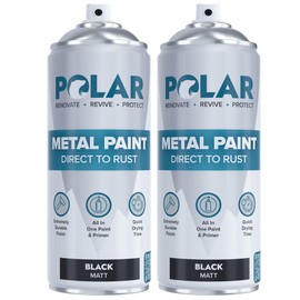 Polar Matte Black Direct to Rust Spray Paint - 2 x 13.5fl oz - Protect and Stop Rust & Corrosion - Primer, Undercoat, Topcoat - Quick Dry Formula - Ideal for Metal, Wood, Plastic and Ceramic Surfaces