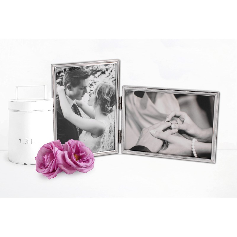 LEADEX Vertical Horizontal Combination Double Photo Frame 4x6 Metal Folding