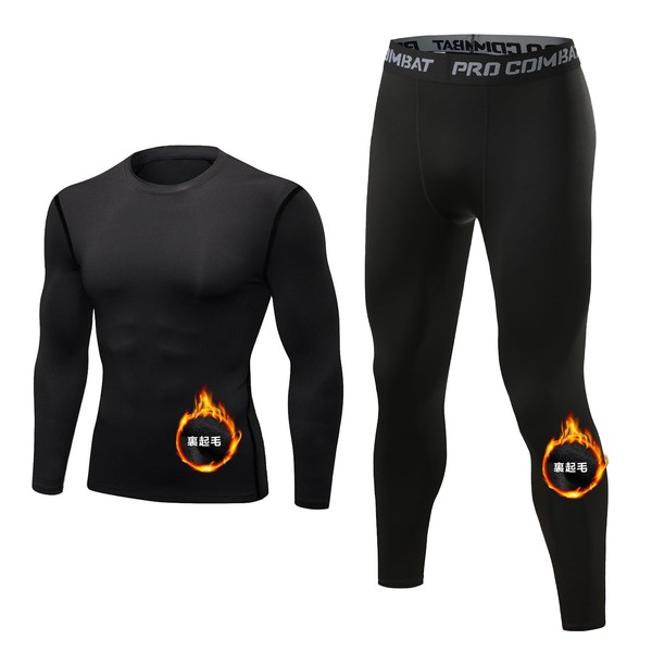 XiXiV Men's Compression Wear, Top and Bottom Set, Fleece-Lined, Moisture Wicking, Quick Drying, Lightweight, Heat Retention, Stretchy, Long Sleeve, Shirt, Sports Tights, Innerwear, Cold Gear, Thermal