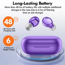 Lanteso True Wireless Bluetooth 5.3 Earbuds, 48H Playtime,Light Weight Headphones in Ear Buds Built in Mic Headset Premium Sound with Deep Bass,Clear Calls Earphones for Sports Workout Purple