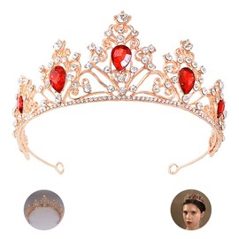 MEZHEN Crystal Crown Tiara Crown Women's Rhinestone Crown Girls Bridal Hair Accessories Tiara Wedding Headpiece for Birthday Banquet Party Gift Bridal Jewellery Red