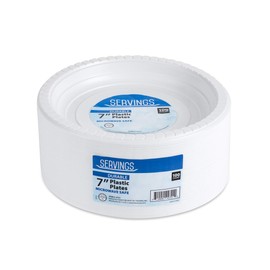 Blue Sky 7 Inch White Plastic Plates - [100 Count] Disposable Plastic Plates, Microwave Safe, Perfect for Birthday Parties, Weddings, Banquets, Picnics, and Everyday Use