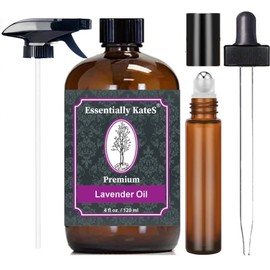 Essentially KateS Lavender Oil – 100% Pure & Natural, Steam-Distilled, with Glass Dropper, Roll-On Bottle & Sprayer for Aromatherapy, Skin & Home Use