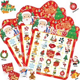 Christmas Bingo Game for Kids - 24 Players Holiday Bingo Cards Adults Large Groups Christmas Games for Family Activities Classroom Xmas Party Gifts Supplies