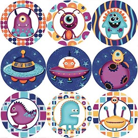 144 Space Aliens - Themed Reward Stickers for Teachers or Parents - Size 30mm