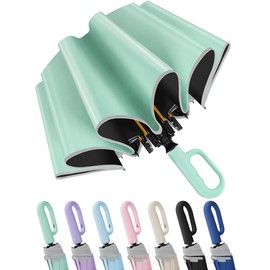 Seniny Travel Umbrella with Carabiner Handle, Windproof Large Umbrellas for Rain with Dual-Rib Structure, Portable Compact Umbrella with Reflective Strip, Car Backpack UV Umbrellas for Sun Protection