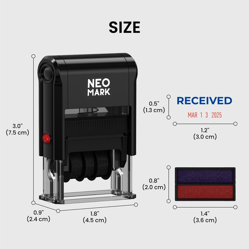 NEO MARK Self-Inking Received Date Stamp, 12-Year Adjustable Dater