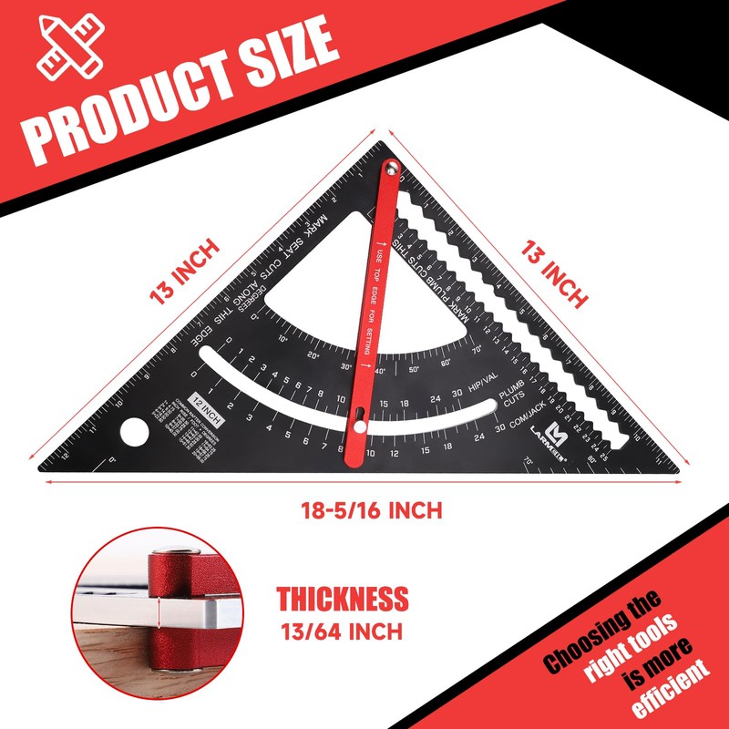 LARMEIL Carpenter Square 12 inch Woodworking Tools Smart Square, Adjustable