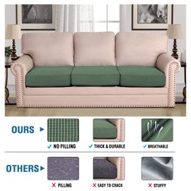 H.VERSAILTEX Super Stretch Individual Seat Sofa Covers Couch Cushion Covers Slipcover Sets Thick Jacquard Textured Twill Fabric (3 Piece, Loden Frost)