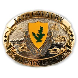 US Army 12th Cavalry Semper Paratus DUI Belt Buckle, Gold Silver Tone