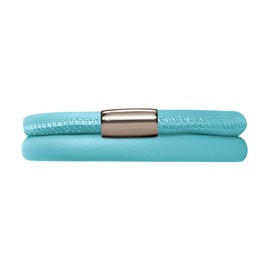 Endless Jewelry Light Blue Leather 40cm/8.0inch Double Leather Bracelet Steel Finish Stainless Steel