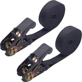 2 Pcs Ratchet Tie Down Straps with Durable Material, Adjustable Luggage Straps, Heavy Duty Cargo Lashing Straps, Straps Suitable for Motorcycles, Trailer, Kayak, Cargo, Roof Rack (Black, 6M*2.5CM) ﻿