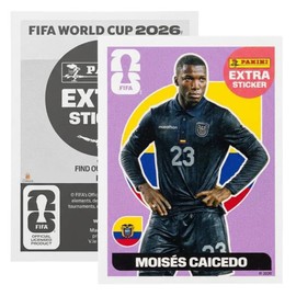 Stickers Mundial 2026 Estampa Individual Especial en Caja Acrílica Protectora Coleccionable Oficial Fútbol (MOISÉS CAICEDO, Morado 2026)