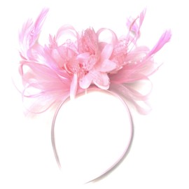 Caprilite Hoopmix Crinoline Flower Headband Fascinator for Women Wedding Ascot Races (Baby Pink)