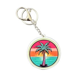 Palm Tree Keychain - Lobster Clasp Sunset Surfing Beach | 2.5" Size