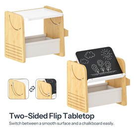 HOOBRO Kids Table and Chair Set, Bamboo Toddler Table and Chair Set, Weaning Baby Table Chair Set for Age 1-3, Two-Sided Flip Tabletop, Kids Funiture for Reading Eating Playing Natural YW30KT01