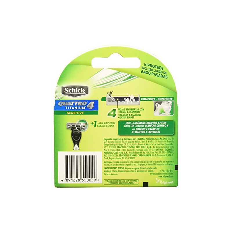 Schick Quattro Titanium, Cartucho 4 Piezas