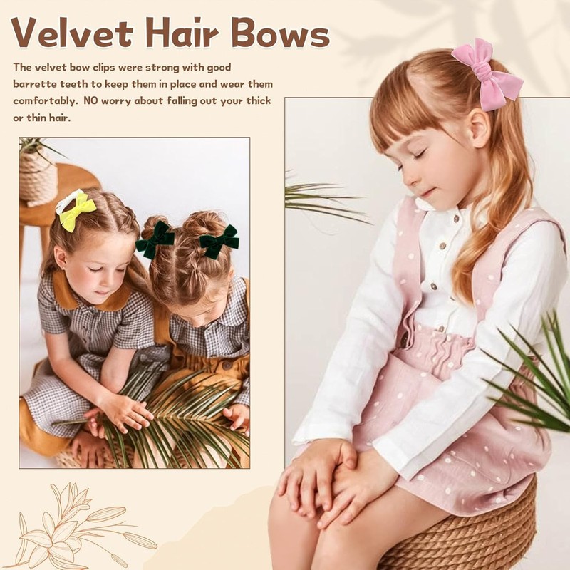 vobobe 40Pcs 3.5Inch Hair Bows for Toddler Girls, Velvet Neutral