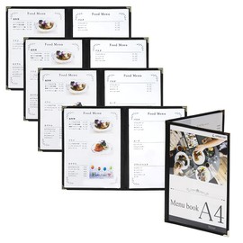 Menu Book, Set of 5, 4 Pages (2 Sheets 4 Sides), A4 Size, PRO-MA4-4 (Black)