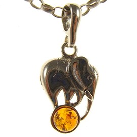 Baltic amber and sterling silver 925 cognac elephant pendant (no chain)