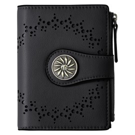 Tipmile Small Wallet Women Bifold RFID Blocking Card Holder Leather Wallets with Zipper Coin Pocket, Black, Casual