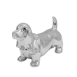 Nayothecorgi Basset Hound Dog Statue - Metallic Silver Standing Ceramic Dog Statue - Decorative Dog Sculpture for Garden or Home Décor - Basset Hound Dog Outdoor Statue - (10.5” x 4.0” x 6.0”)