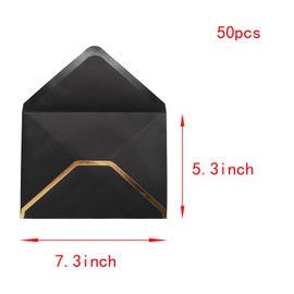 Lilaly 50 Pcs Invitation Envelopes, Wedding Envelopes Black Envelopes Envelopes 5x7, A7 Envelopes with Gold Border for Graduation Invitation Wedding Greeting