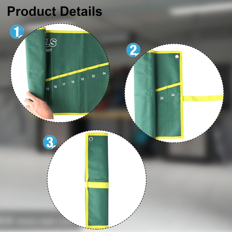 Emperoch 14 Pockets Roll Up Tools Bag, Green Canvas Wrench