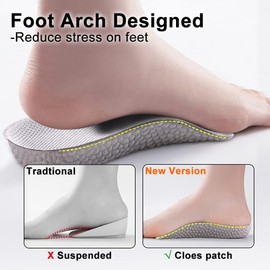 Height Increase Insoles, Shock Absorption Heel Cushion Pads, Heel Lift Pad, Height Lift Shoes Inserts Arch Support Orthotic Insoles for Men 1 Pair M(2.5cm Height)