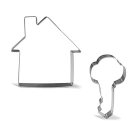 Keewah Real Estate Juego de cortadores de galletas – 2 piezas – Casa de 4.5 pulgadas, llave de 4.3 pulgadas, acero inoxidable