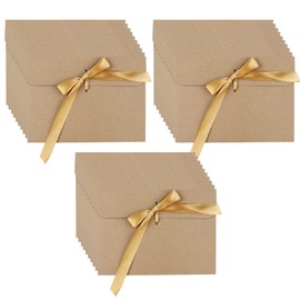 Pack of 30 Kraft Paper Envelopes, Retro Kraft Paper, Vintage Kraft Envelopes with Coloured Ribbons in High-Quality Kraft Card, Recycled for Greeting Cards, Invitations (Golden Ribbon)